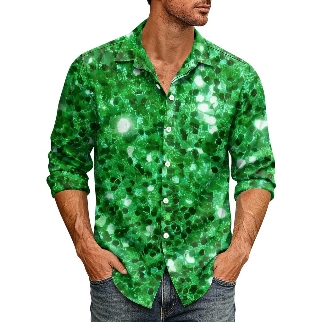 Tenue Sequin Disco Années 70 pour Homme Chemise à Sequins Coupe Festive Chemise Hawaïenne Nouvel An Boutonnée Chemise Chemise pour Homme Non-Repassage Vintage Chemise à Paillettes