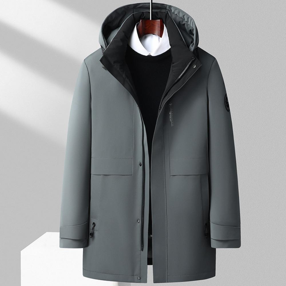 Winter Medium and Long Men's Down Jacket Business Casual Thermal Coat Hooded Middle-aged and Elderly Dad Jacket