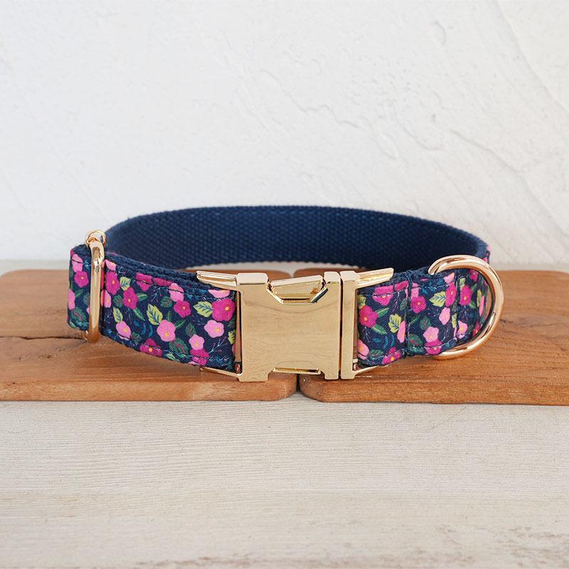 MUTTCO Deep Painting Floral Collar & Leash Set with Light Gold Buckle UDC-149J S