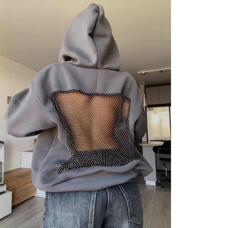 Hohlstrick-Kapuzenpullover für Damen Sexy Transparenter Pullover Leichte Langarm-Sweatshirt Trendiger Lässiger Streetwear-Look