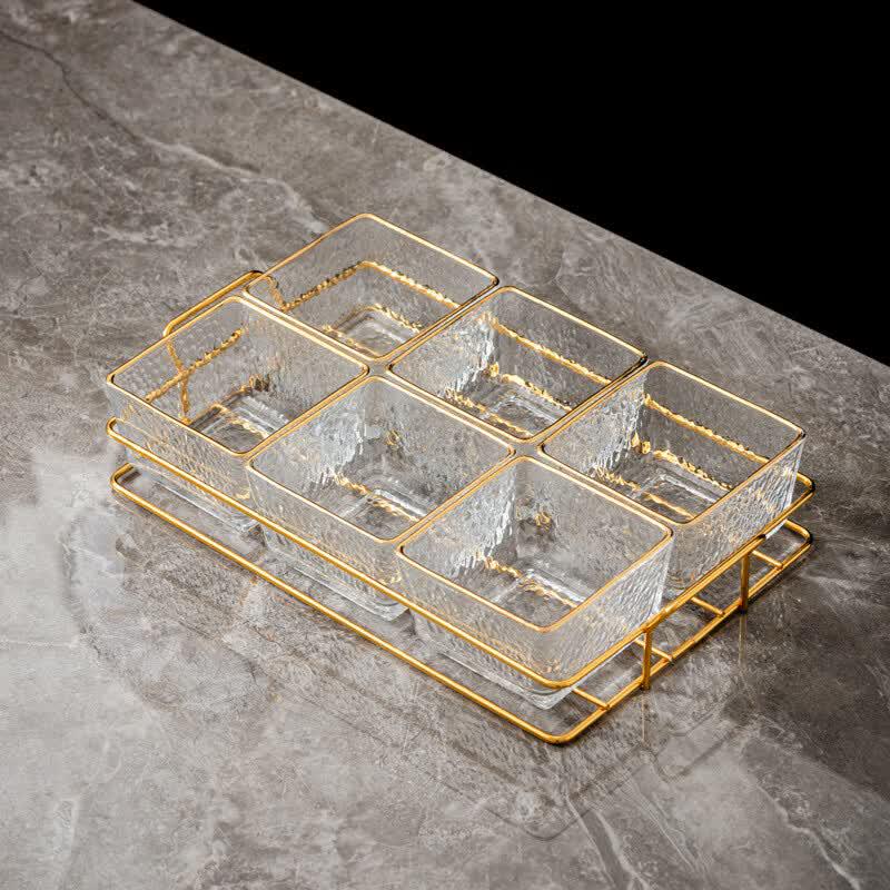Hanyou Acrylic 6-Compartment Fruit Plate with Gold Stand