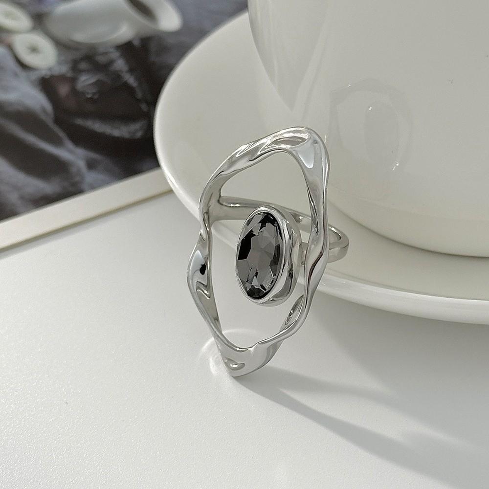 Grey Crystal Geometric Ring Goth Crystal Square Finger Rings New Zircon Ring Women