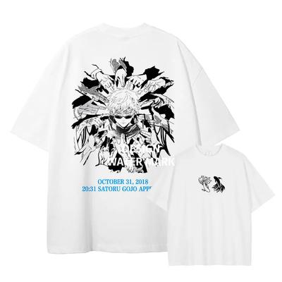 Japans anime 100% Katoen T-shirt Anime J-Jujutsu K-Kaisen Vintage gewassen T-shirt Losse plus size T-shirt met korte mouwen
