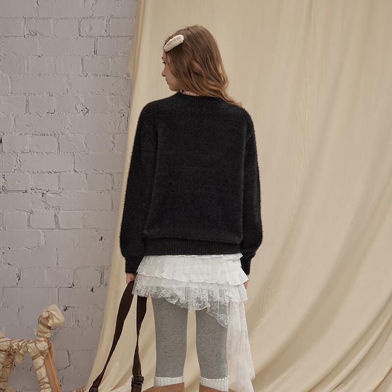 unifree Faux Mink Kitten Jacquard Pullover Sweater