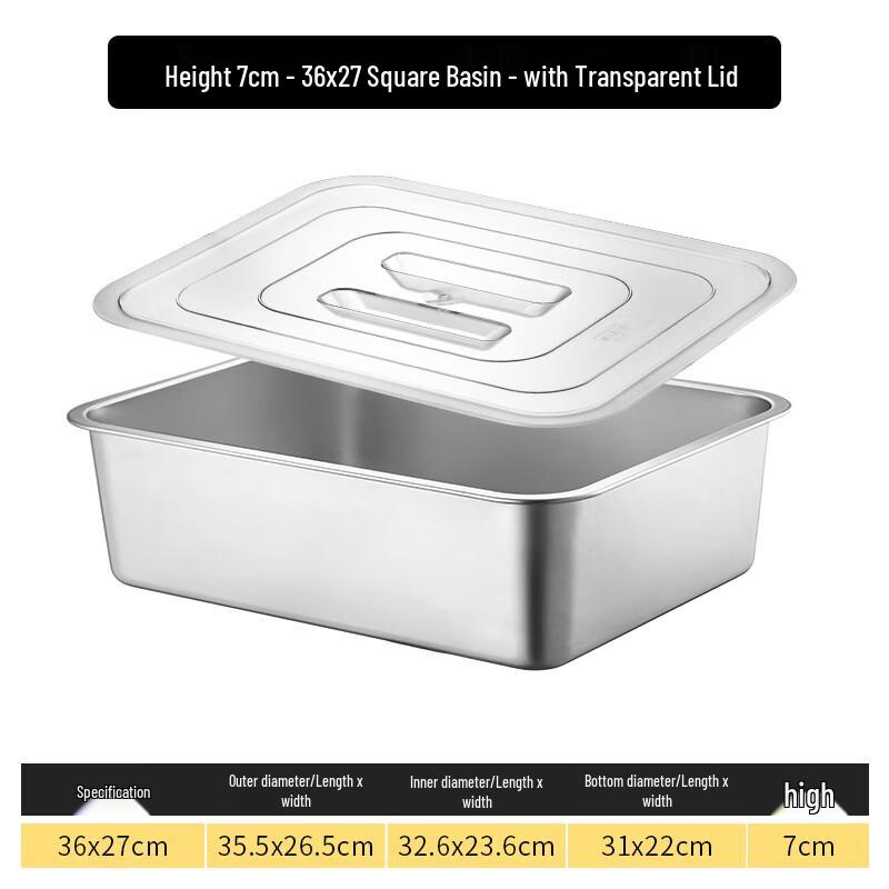 

UOSUUOSU 304 Stainless Steel Deep Square Tray with Acrylic Lid 36x27x7 cm