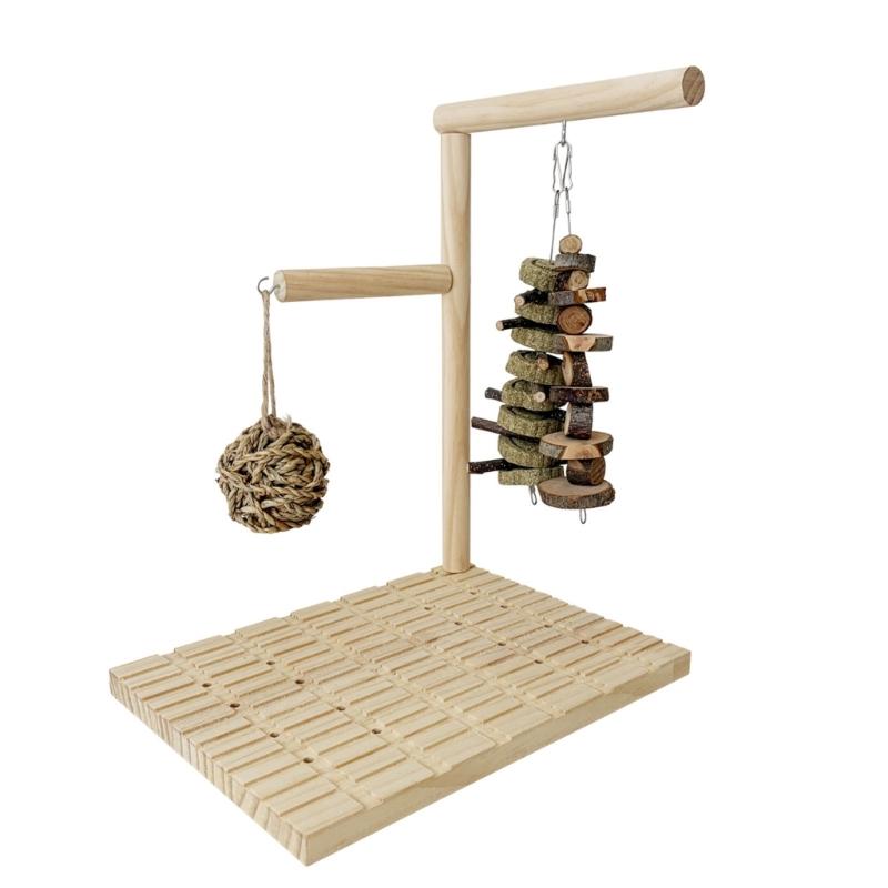 

Rabbit Enrichment Board Toy with Chewable Grinding Board And Hanging Grass Ball Pinecone String for Cage Entertaining 1