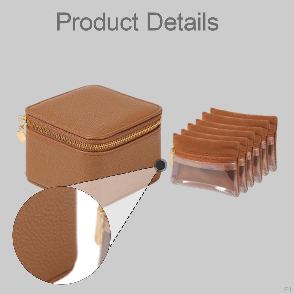 Case Compact Pouch Organizer PU Leather Jewelry Holder Zipper Closure Multifunctional Suitable for