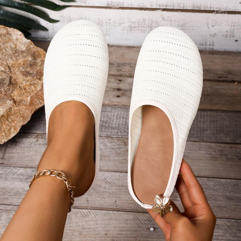Women’s Closed-Toe Slip-On Hollow Fabric Flat Slide Sandals