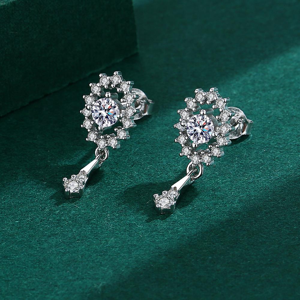 2022 NEW Trend Round Flower Cutout Long Earring For Women Geometry Full Diamonds Genuine Sterling Silver Engagement Gift Jewelry