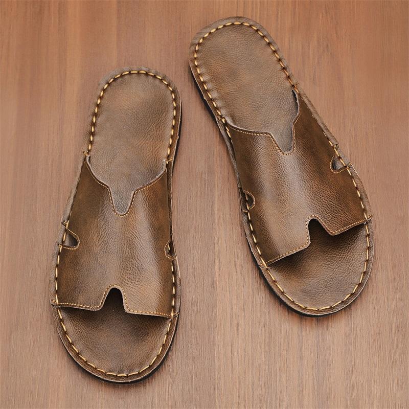 Fashion Fashion Casual Leather Slippers Man Simple Beach Ultra Fiber Leather Shoes Comfortable Walking Sandals Male Outdoor Slides Shoes