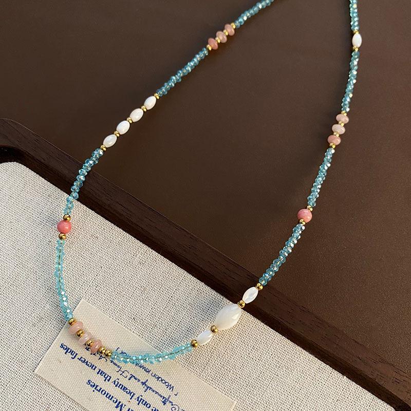 Titanium steel natural stone crystal beaded necklace niche design light luxury temperament versatile exquisite high sense fashion accessories