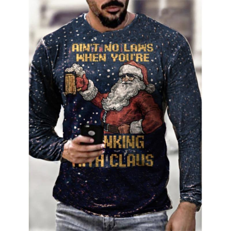 Spring Autumn Men's Casual Flag Printed Top Long Sleeve T-shirt Plus Size Men's Tees