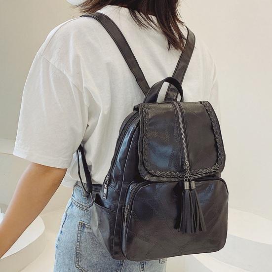 Unisex Retro Backpack Faux Leather Waterproof Schoolbag Anti-Theft Multi-Pocket Backpack for Street Travel College Students