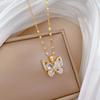 Exquisite Zircon Butterfly Earrings Necklace Jewelry Set Women's Stainless Steel Butterfly Flower Clavicle Necklace Jewelry