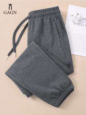 Dames Donkergrijze Casual Joggingbroek - Puur Katoen, Plus Size, Lente & Herfst 2025