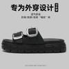 Fashion Hot - Selling Buckled Chunky Sandals | Black Double - Strap Slides with Metal Accents, Ideal for Summer Outfits