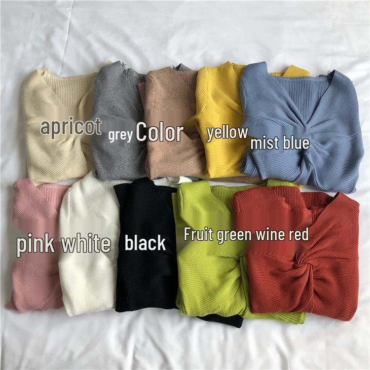 Stylish Women's V-Neck Long Sleeve Knit Top, Slim Fit T-Shirt for Autumn 2026