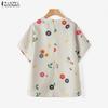 ZANZEA Women Casual Round Neck Floral Print Summer Short Sleeve Blouse