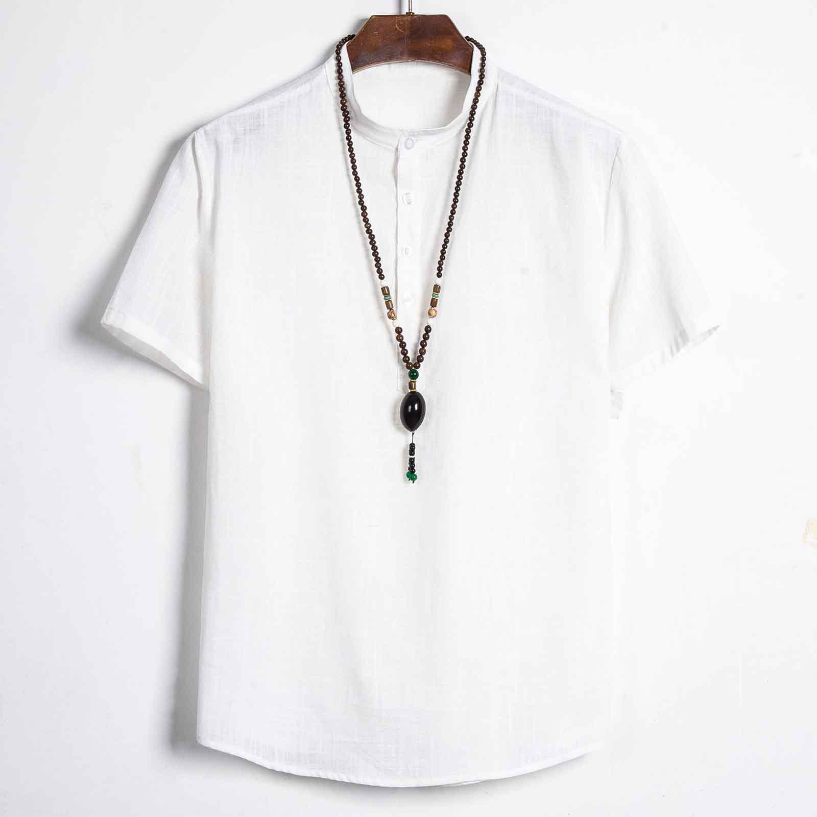 

Дизайнерские весенне-летние мужские повседневные рубашки из хлопка и льна, однотонные рубашки с длинными рукавами, свободные рубашки с воротником-стойкой XXXL белый