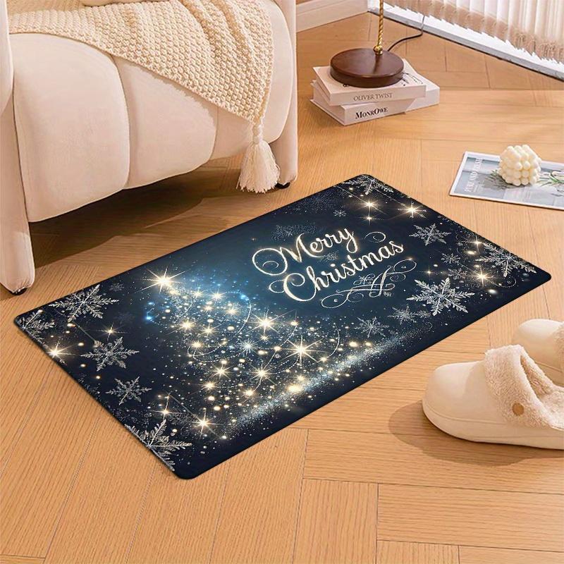Christmas Tree Flannel Door Mat Carpet, Text Print Non-Slip Absorbent for Kitchen Living Room Bedroom Bathroom Decor