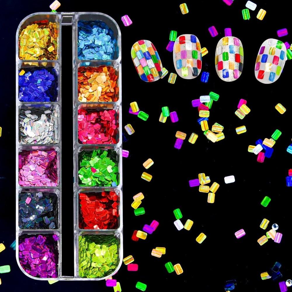 Laser Shiny Nail Glitter Flakes 12-Grid Nail Decoration Accessories  French Manicure