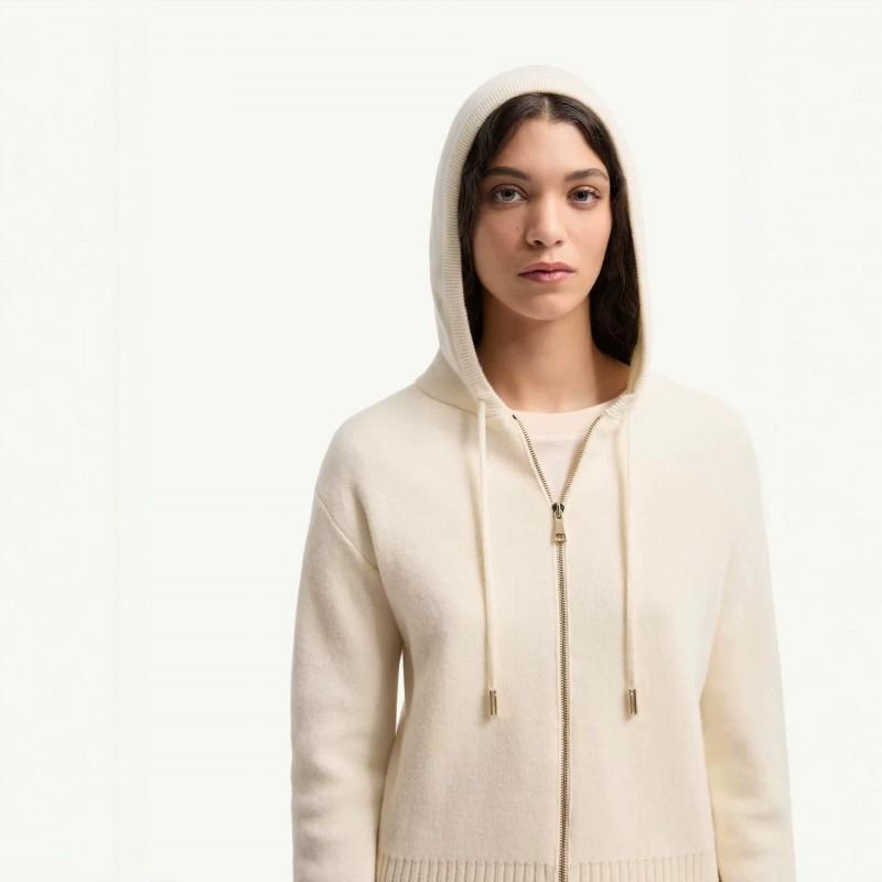 Womens Casual Commute White Knit Hooded Zip Sweater 2026