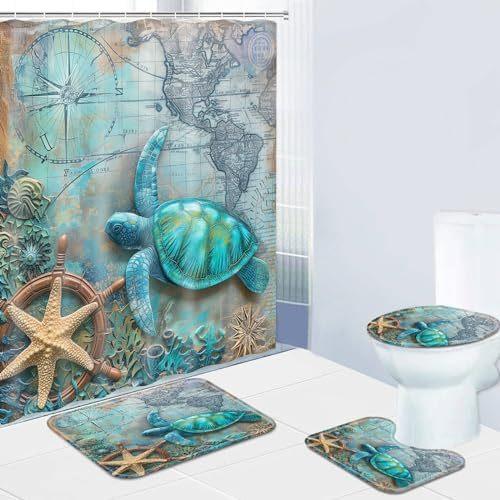Wolves Under The Moon Four-Piece Bathroom Shower Curtain Floor Mat Three-Piece Toilet Cover