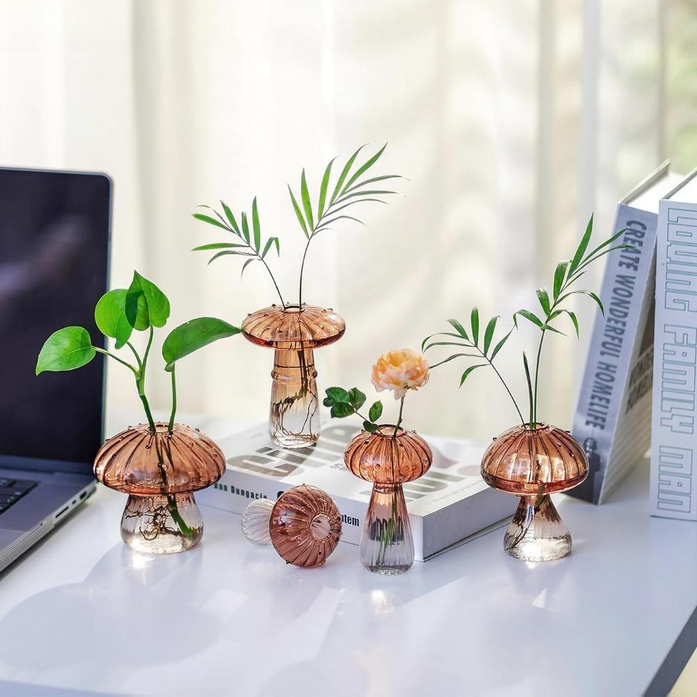 5Pcs/set Colourful Mushroom Glass Vase Creative Hydroponic Flower Pot Simple Table Decoration Home Decor Creative Vase