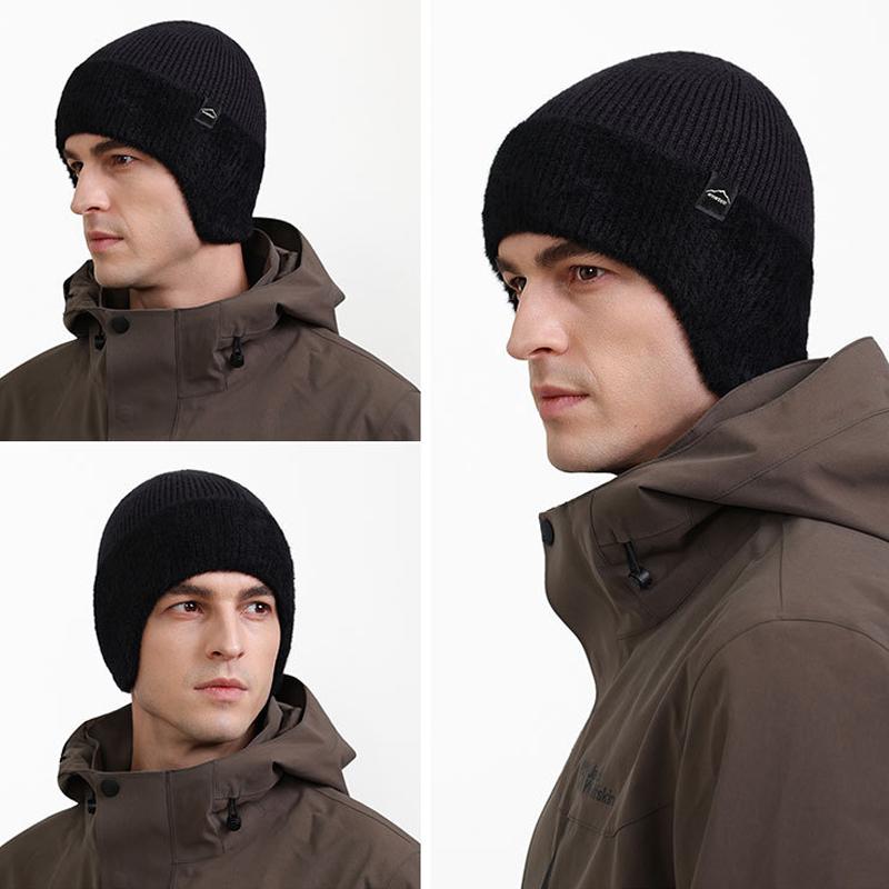 Knitted Cap Men's Winter Velvet Warm Cap Thick Cold-Resistant Riding Wool Cap