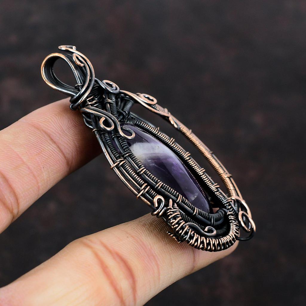 Chevron Amethyst Pendant Copper Wire Wrapped Gemstone Pendant Handmade Pendant Chevron Amethyst Copper Jewelry Ethnic Pendant Gift For Women