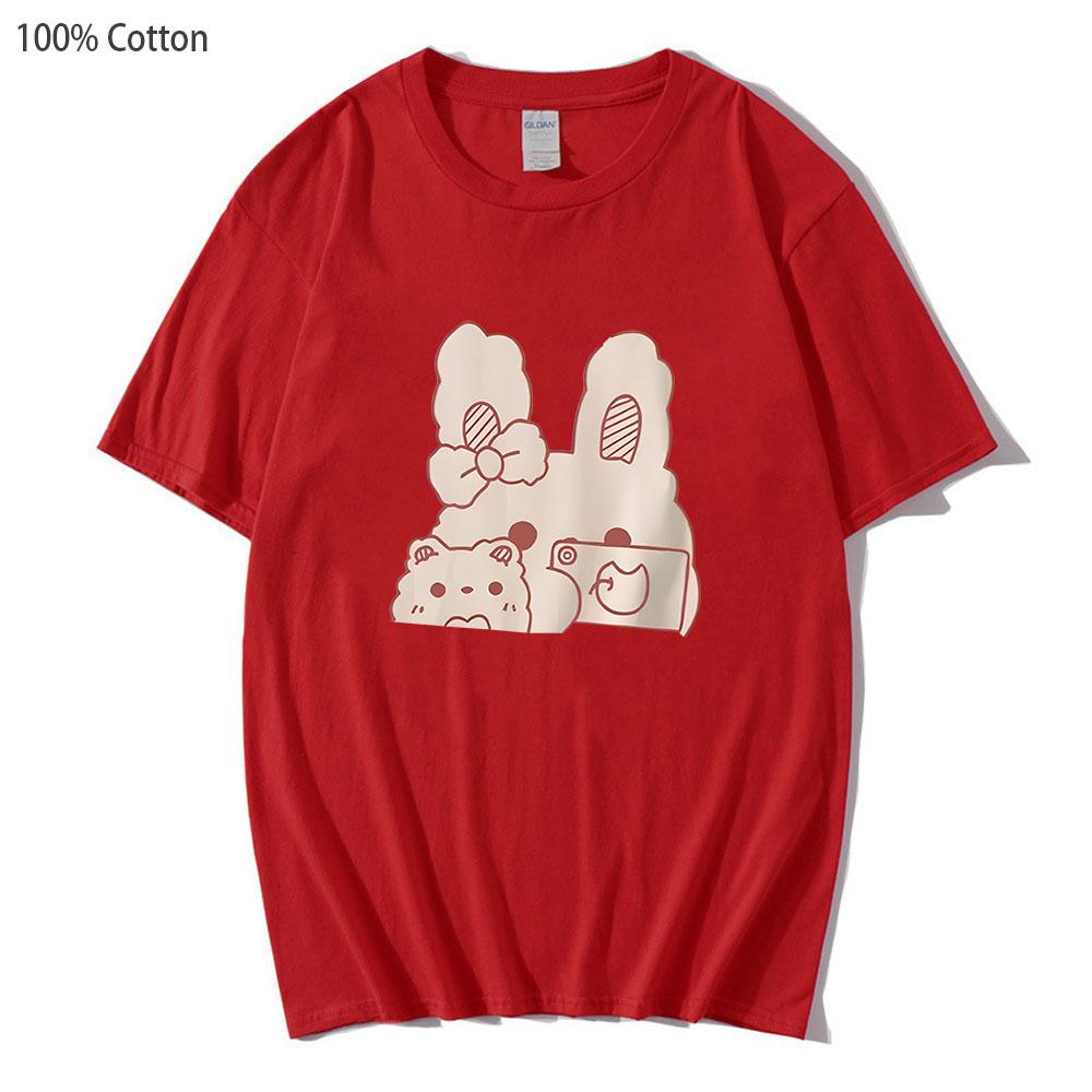Rabbit T-Shirts Kawaii Cute Anime Tshirt Men Women Casual Harajuku 100%Cotton Summer Clothes White T Shirt Girls Top