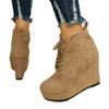 Large Size Suede Lace-up Wedge-heeled and Nude Short Boots Women's Winter Plus Velvet Warm Wedge-heeled Short Boots