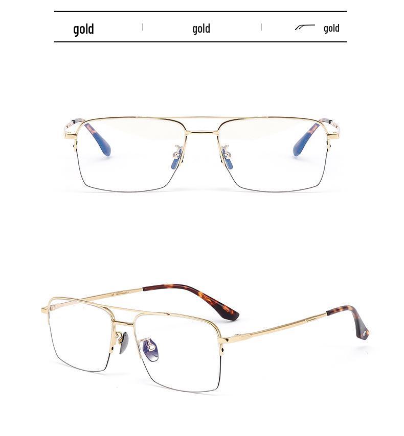 Wang Hedi Style Double Bridge Glasses: Trendy Gold Wire Frame for Men and Women, Super Light and Prescription-Ready.