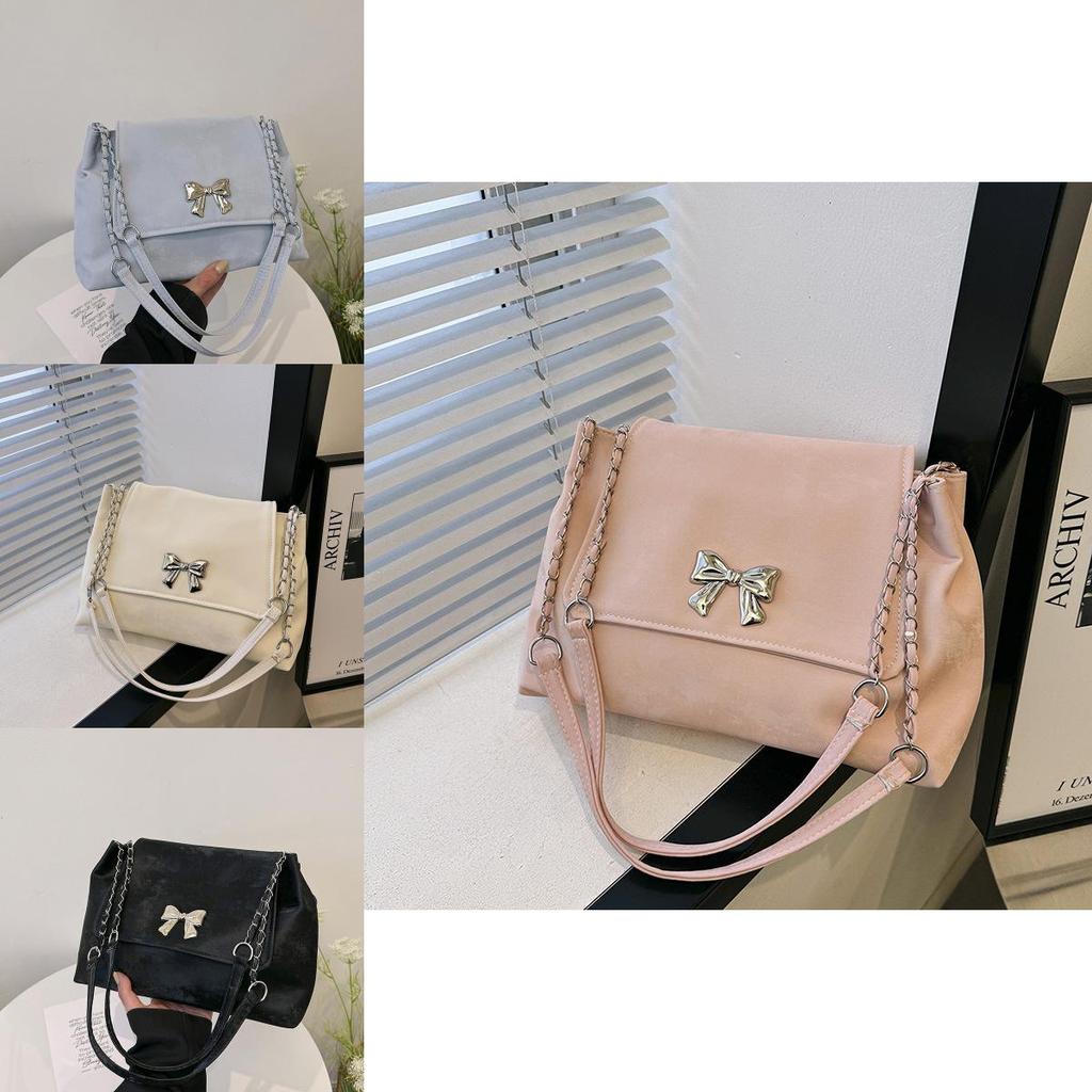 Large Capacity Solid Color Women's Bag 2024 Summer Bow Simple Fashion Commuter Chain Shoulder Bag Women