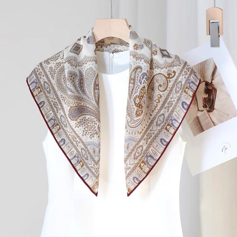 Mulberry silk wool 65 silk wool blended elegant cashew flower square scarf women s spring and summer elegant high-end silk scarf Standard