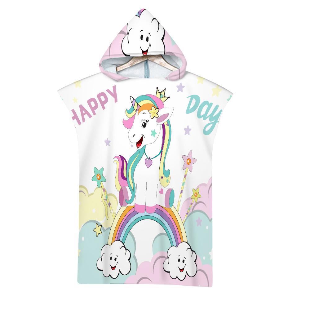 Unicorn Hooded Cloak Pink Quick Dry Large Beach Bath Towel Microfiber Wetsuit Adult Child Parent-Child Changing Poncho Bathrobe