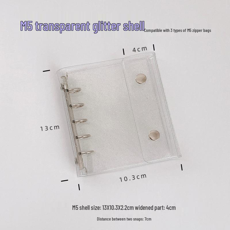 Korean Style A7M5 Glitter Transparent Planner - 5-Hole PVC Loose-Leaf Notebook with Inner Pocket