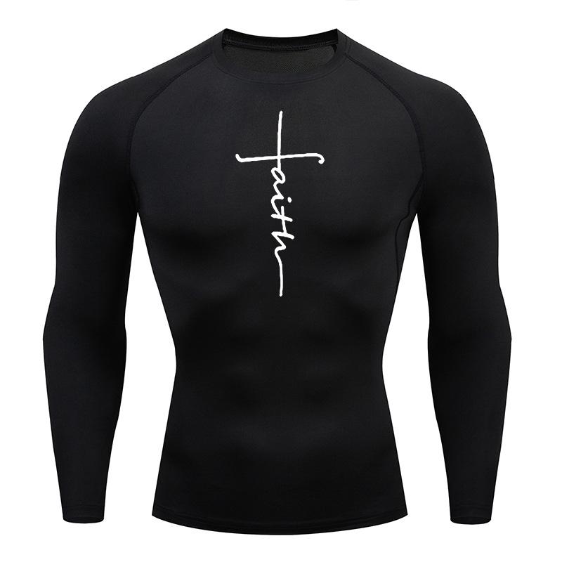 Christian Workout Compression Shirts Graphic Long Sleeve Rash Guard Athletic Quick Dry Tees Tops Mens Gym Undershirts Baselayers