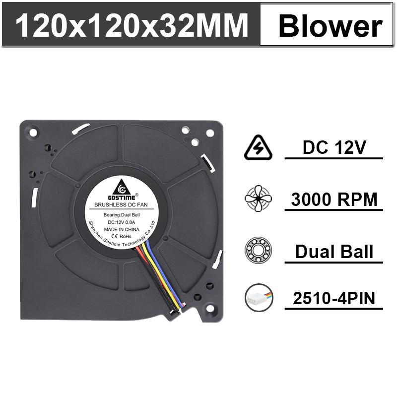 Gdstime 12032 DC 12V 4Pin FG PWM Function Double Ball Bearing 120mm 120x120x32mm 12cm Centrifugal Turbine Cooling Blower Fan