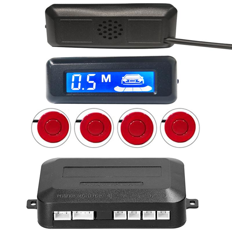 Parking Sensor System Car Reversing Radar Car Automatic Parktronic LCD Cars Parking Sensor Buzzer Warning with 4 Parking Sensors красный