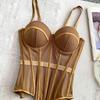 Maillage Sexy Taille Cintrée Dame Élégant Amincissant Femmes Bustier Filles Mince Tenue de Soirée Tops Dame Court Gainant pour le Corps