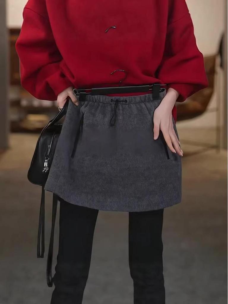 Elegant Early Spring Women's High-Waisted Woolen A-Line Skirt - French Style Short Skirt