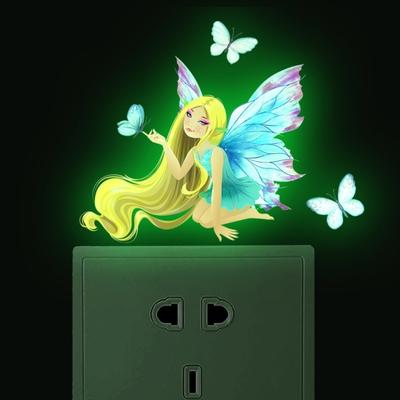 Switch Sticker Glow In The Dark Self-adhesive Detachable Night Indication DIY Little Fairy Butterfly Luminous Wall Decal Bedroom Supply
