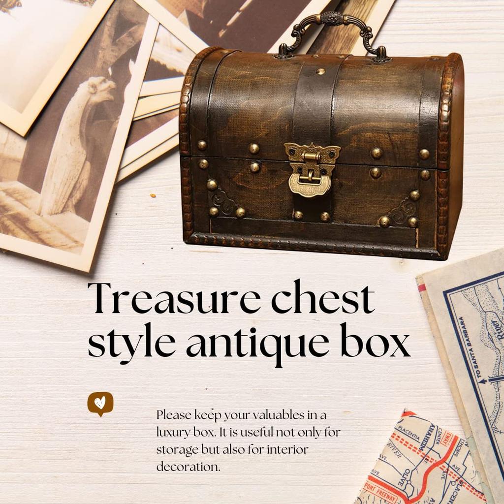 Torsoya Treasure Chest, Wooden Storage Box with Lid, Retro Style, Stylish Home Decor (Lock)