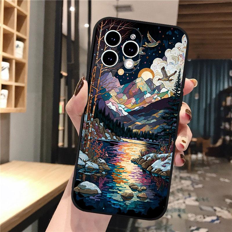 Mondnacht Landschaft Handyhülle Für iphone 15 14 Pro Max 13 12 11 Pro Max XSMax XR 12 13 mini 14 Plus Hülle