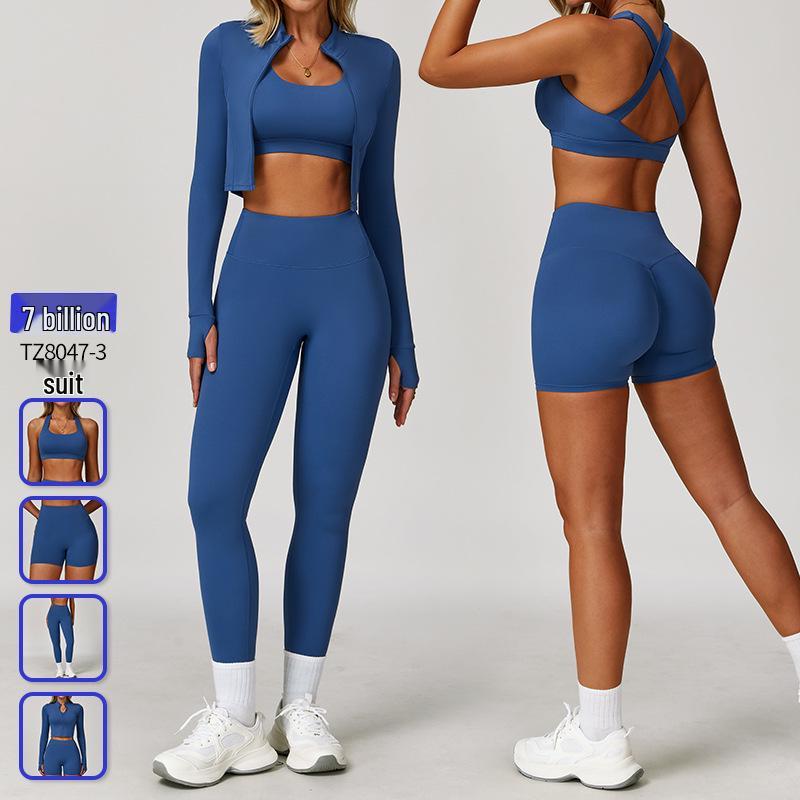 Women's Summer Nude Yoga Suit: Professional 3-Piece Set for Gym, Running, Sports, Fitness (8047)