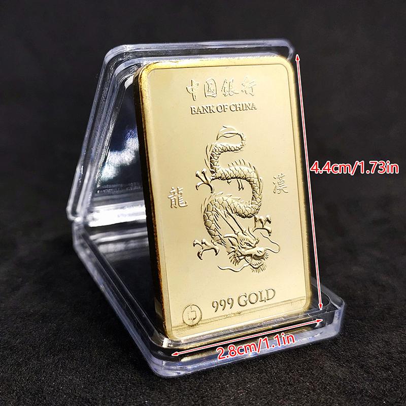 Čínský vítr Země Dragon Gold Bar Pamětní mince Yin Yang Dragon Tiger Square Mince pozlacený zlatý pruh