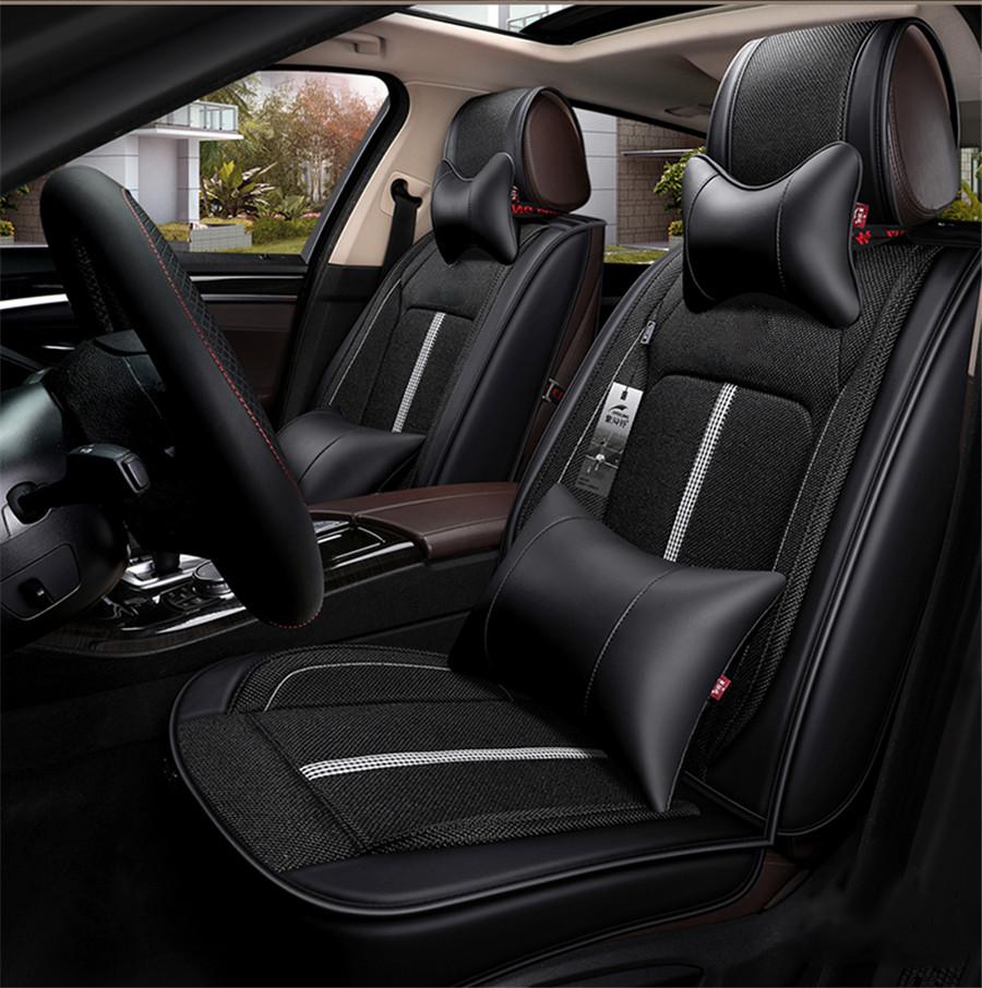 Black Car Seat Covers Front + Rear Cushion Full Surrounded For 5 Seats Sedan SUV