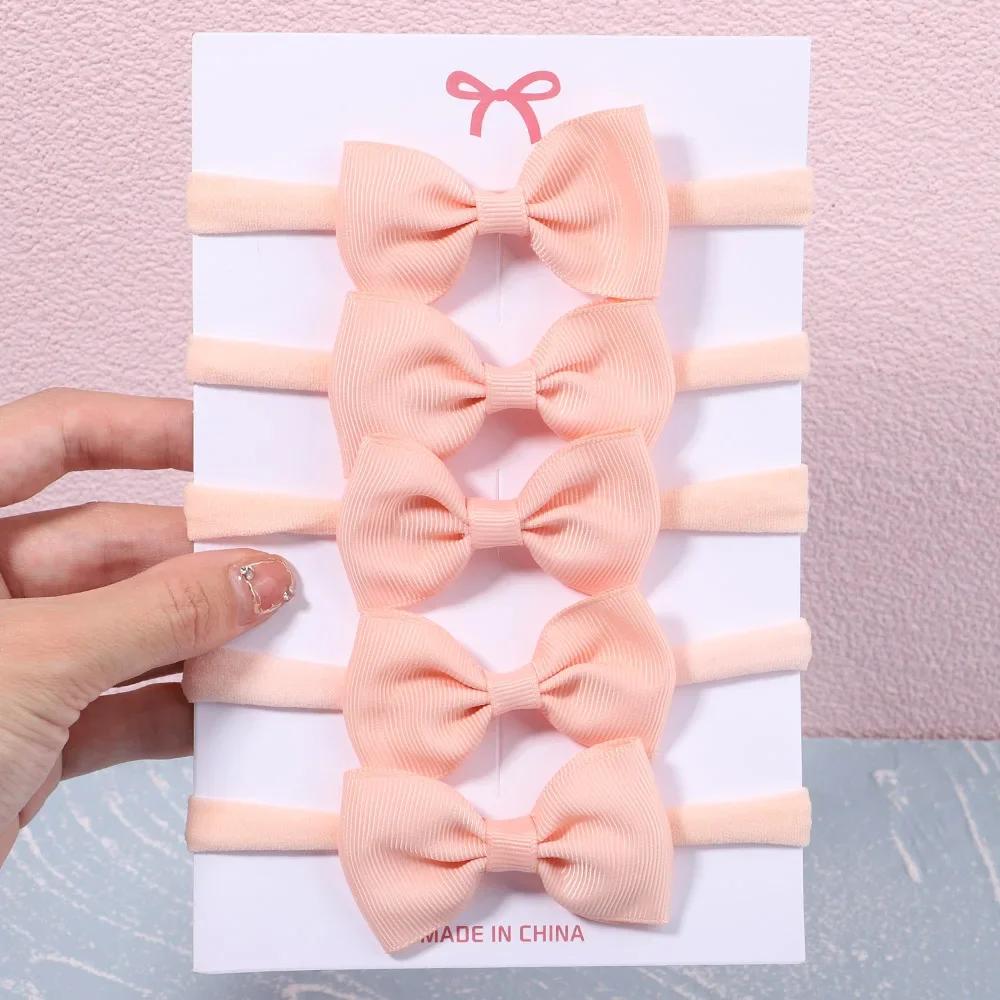 5/6Pcs Girls Solid Color Bowknot Headband For Baby Kids Grograin Ribbon Headwear Hair Bands Infant Hair Accessories