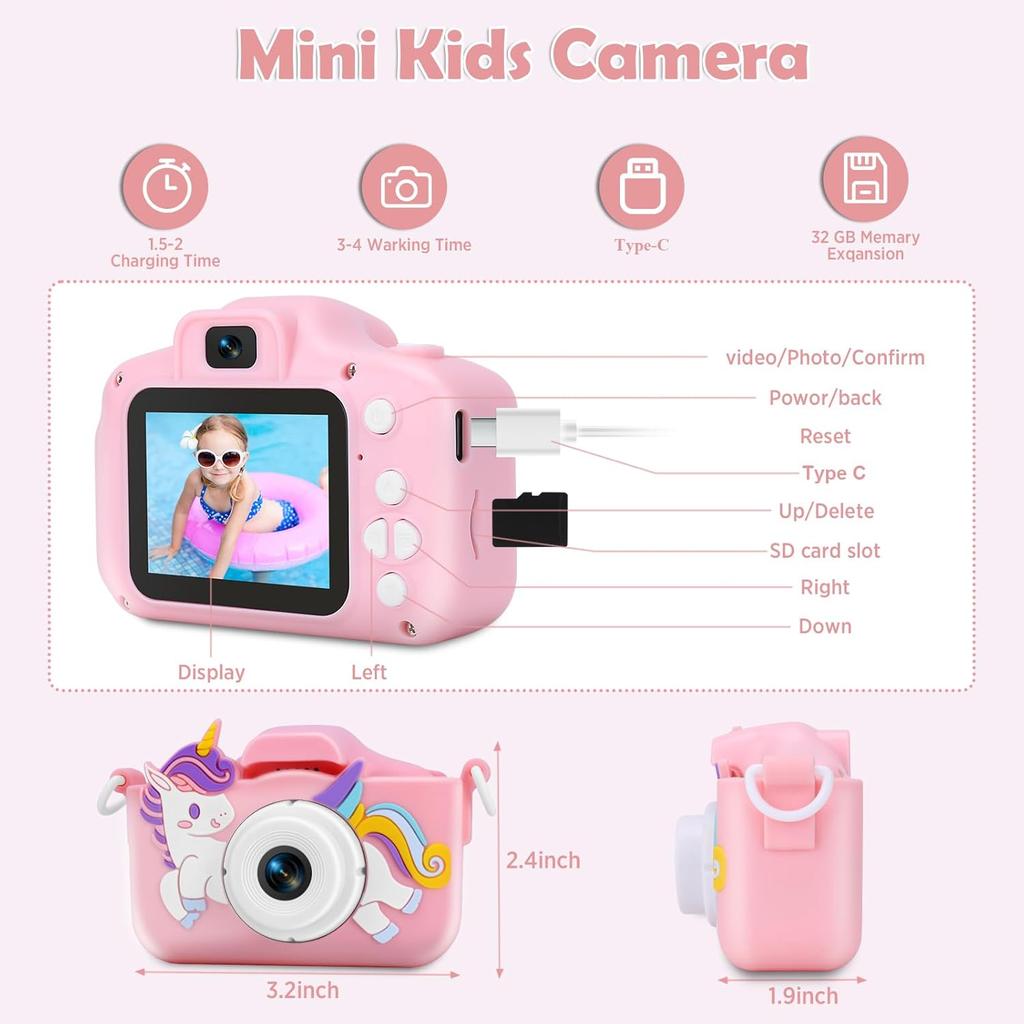 Kids Camera, Christmas Birthday Gifts for Kids, Toddler Camera Toys, 3 4 5 6 7 8 9 Year Old Girl Gifts, Camera for Kids, Multifunctional Digital